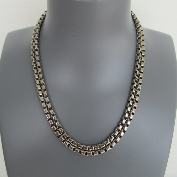 Round Box Link Necklace Chain 4.4mm Double Strand in Silver tone 17 inches - Picture 2 of 4